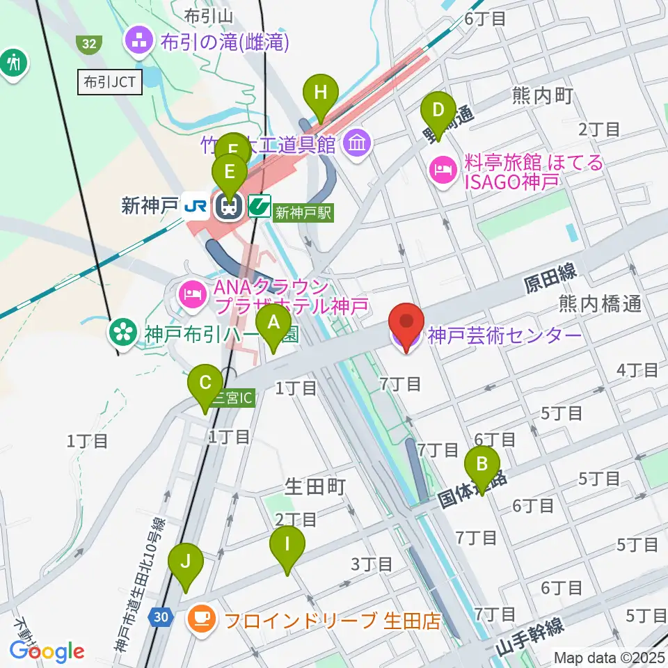 神戸芸術センター周辺のコンビニエンスストア一覧地図