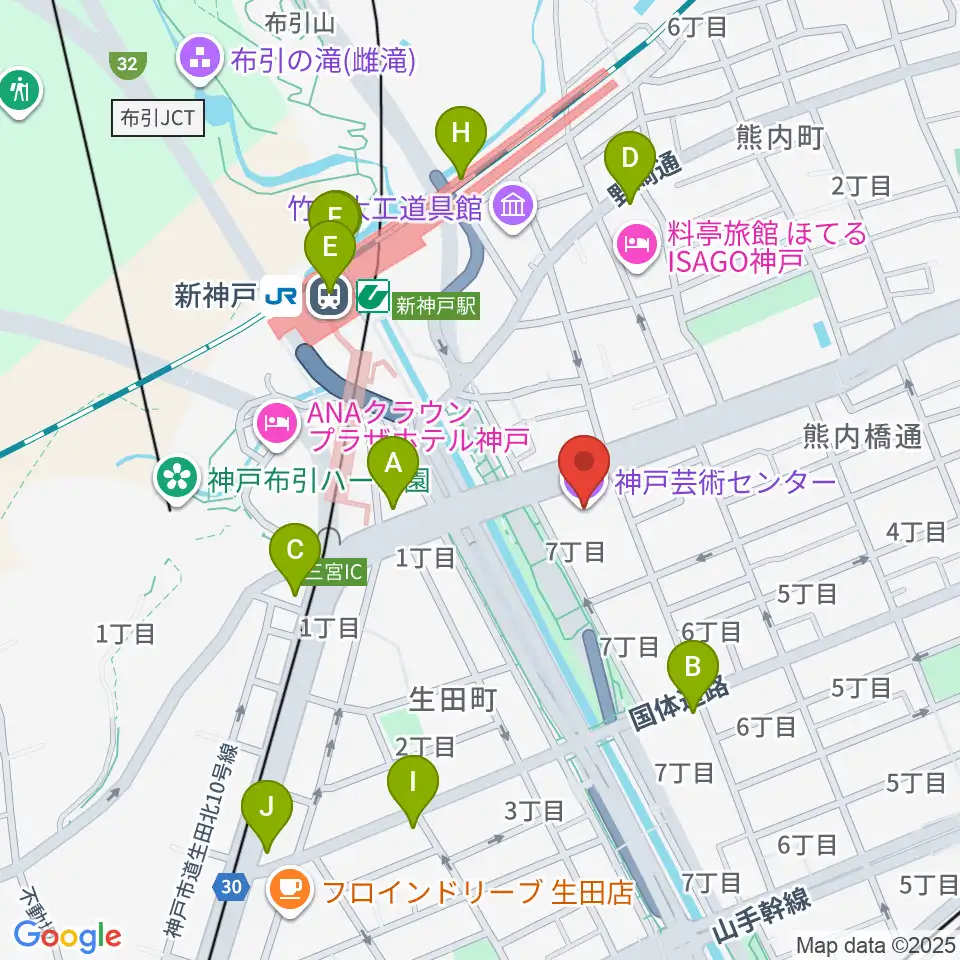 神戸芸術センター周辺のコンビニエンスストア一覧地図