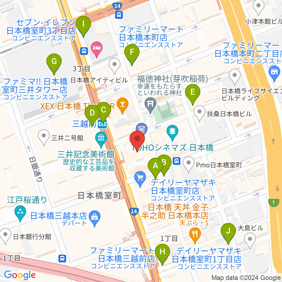 日本橋三井ホール周辺のコンビニエンスストア一覧地図