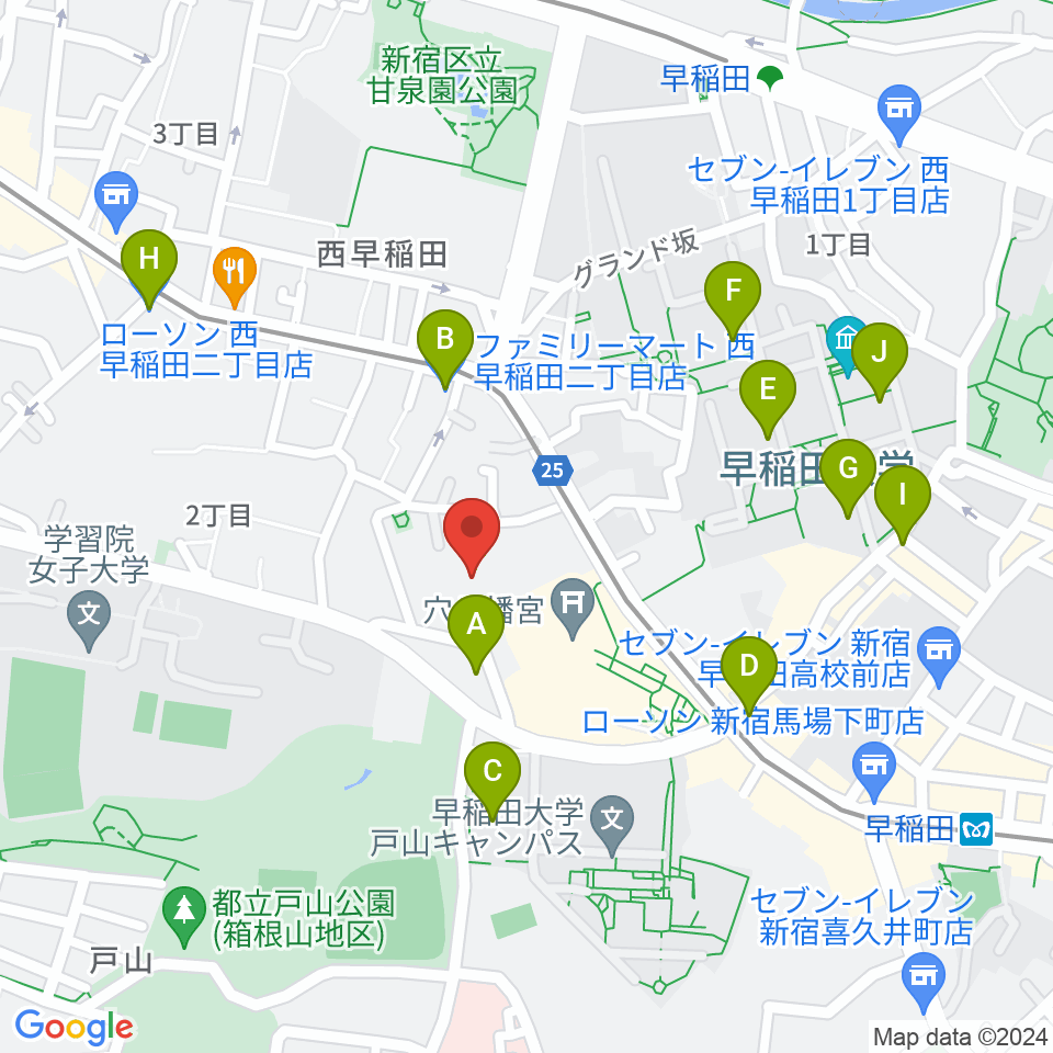早稲田奉仕園スコットホール周辺のコンビニエンスストア一覧地図