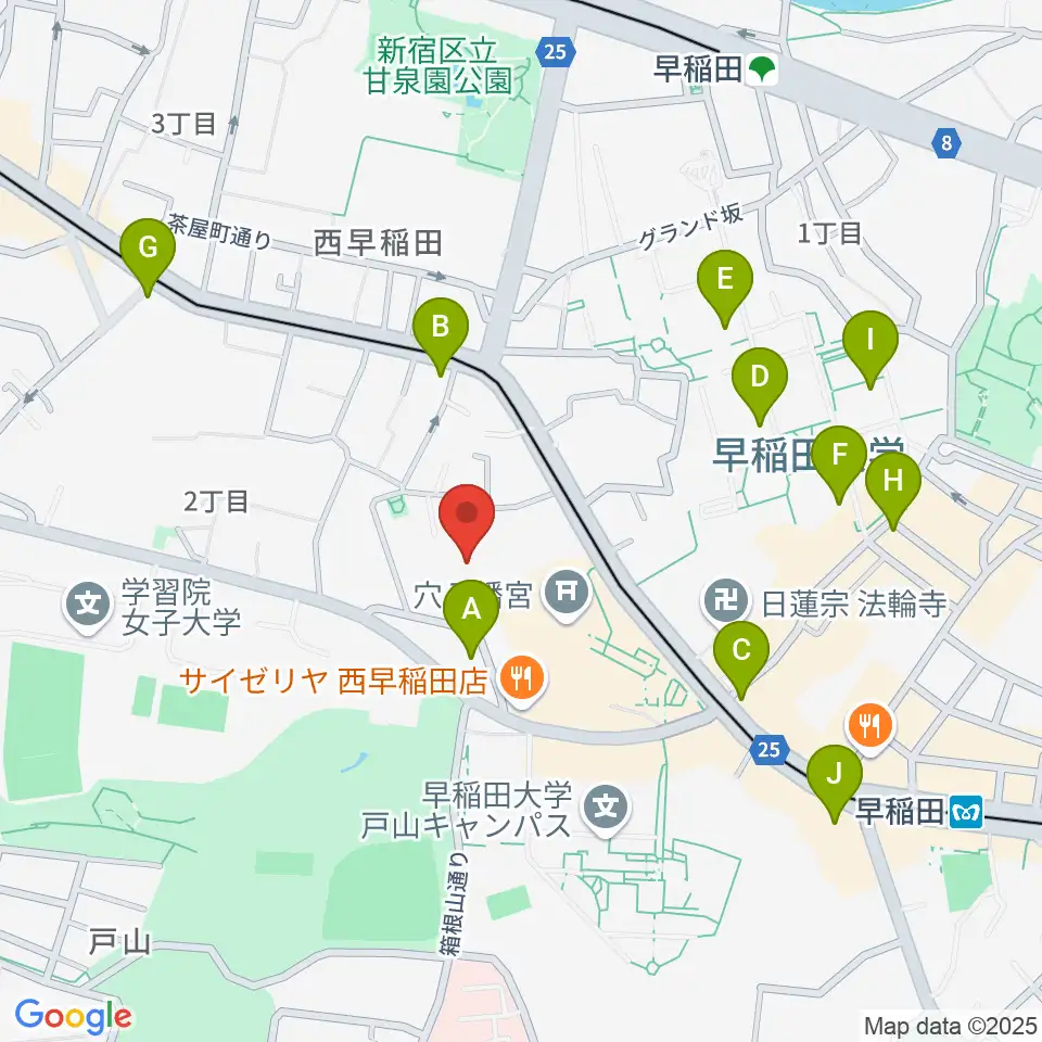 早稲田奉仕園スコットホール周辺のコンビニエンスストア一覧地図