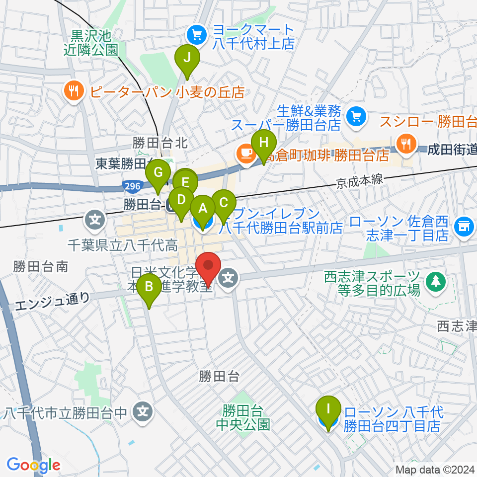 勝田台文化センター周辺のコンビニエンスストア一覧地図