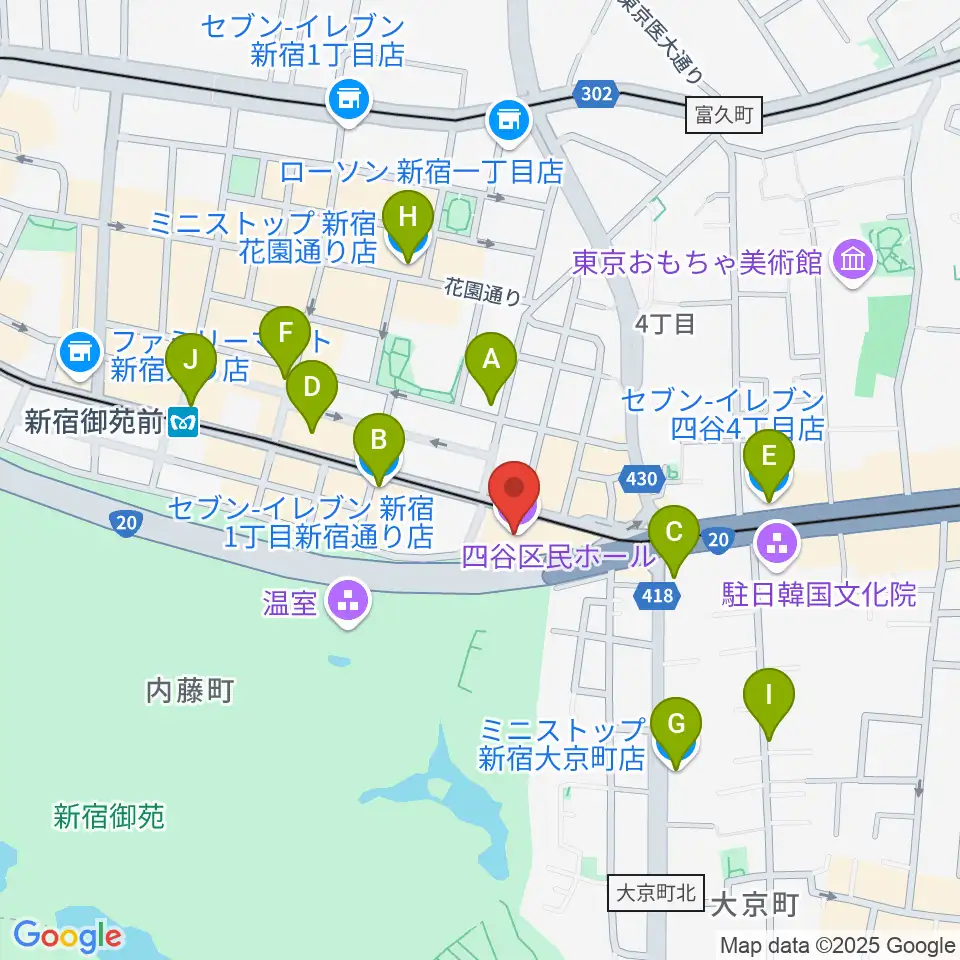 四谷地域センター周辺のコンビニエンスストア一覧地図
