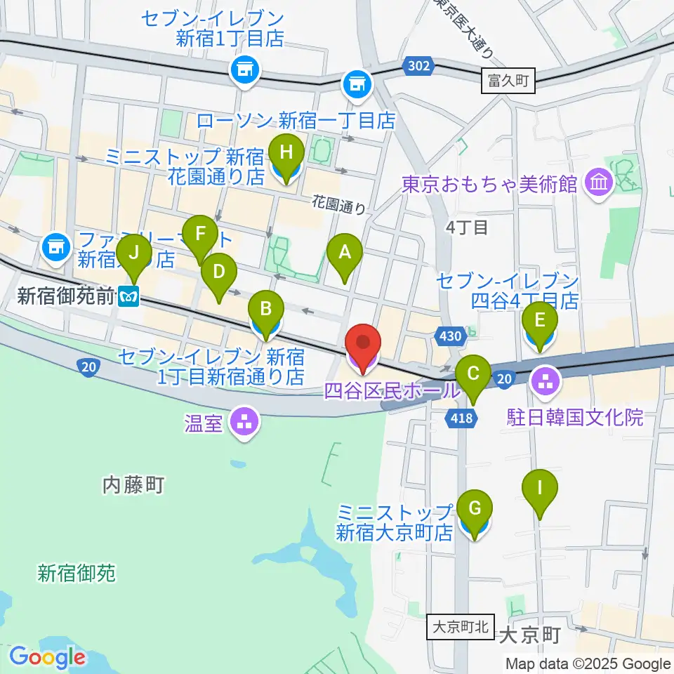 四谷区民ホール周辺のコンビニエンスストア一覧地図