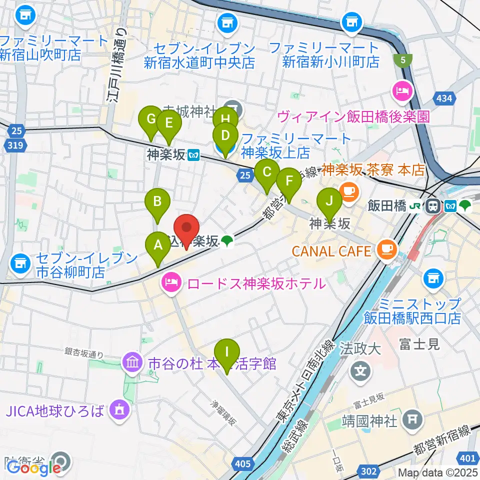 牛込箪笥区民ホール周辺のコンビニエンスストア一覧地図