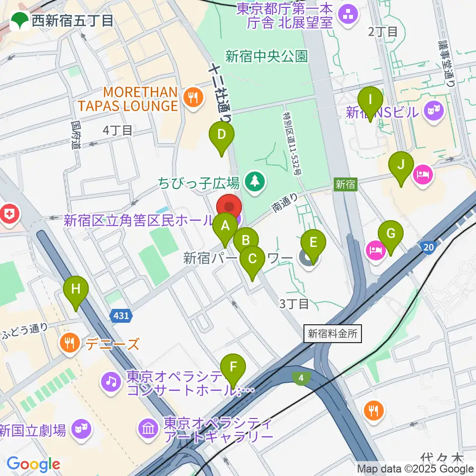 角筈区民ホール周辺のコンビニエンスストア一覧地図