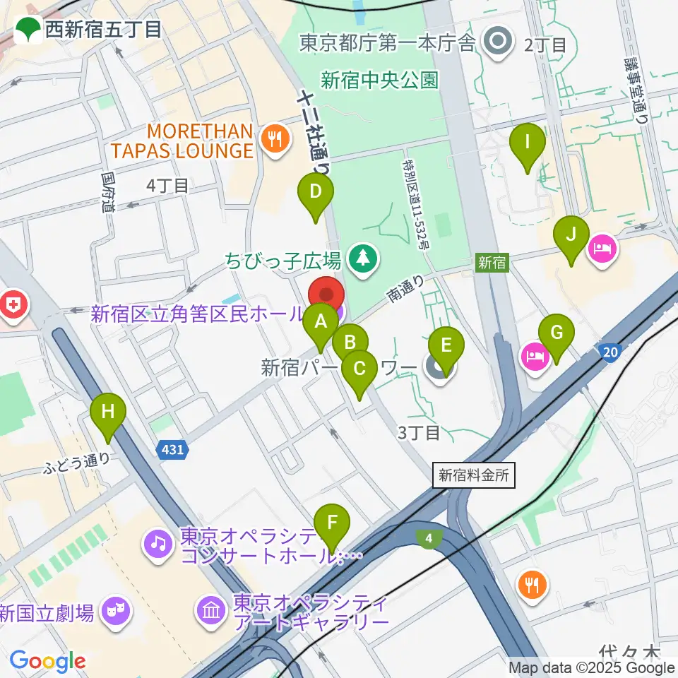 角筈区民ホール周辺のコンビニエンスストア一覧地図