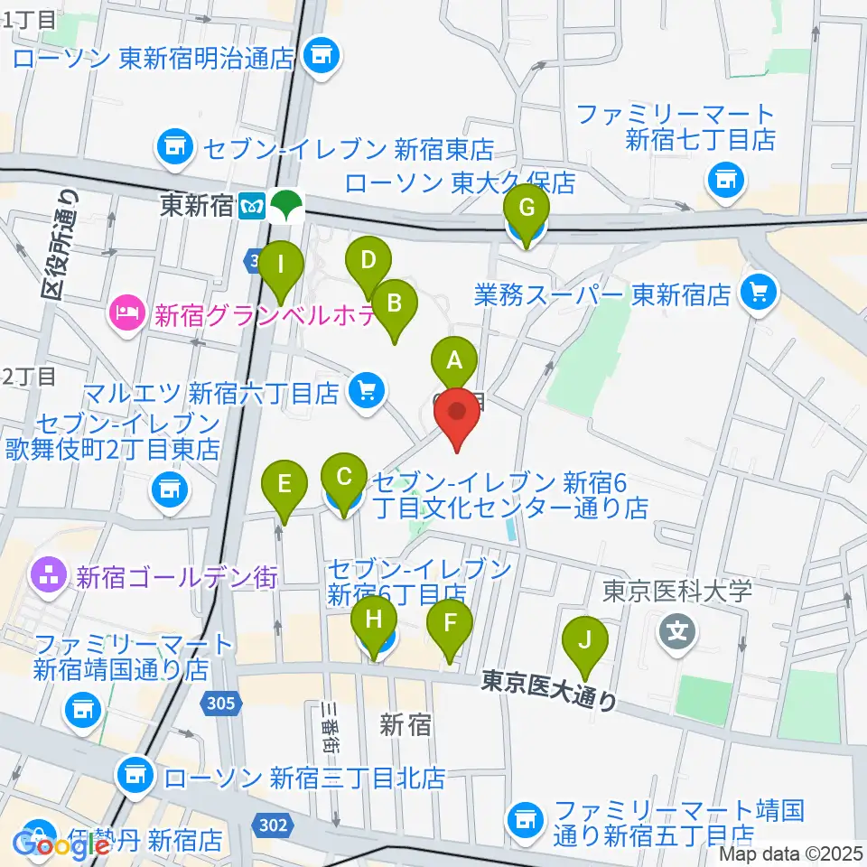 新宿文化センター周辺のコンビニエンスストア一覧地図