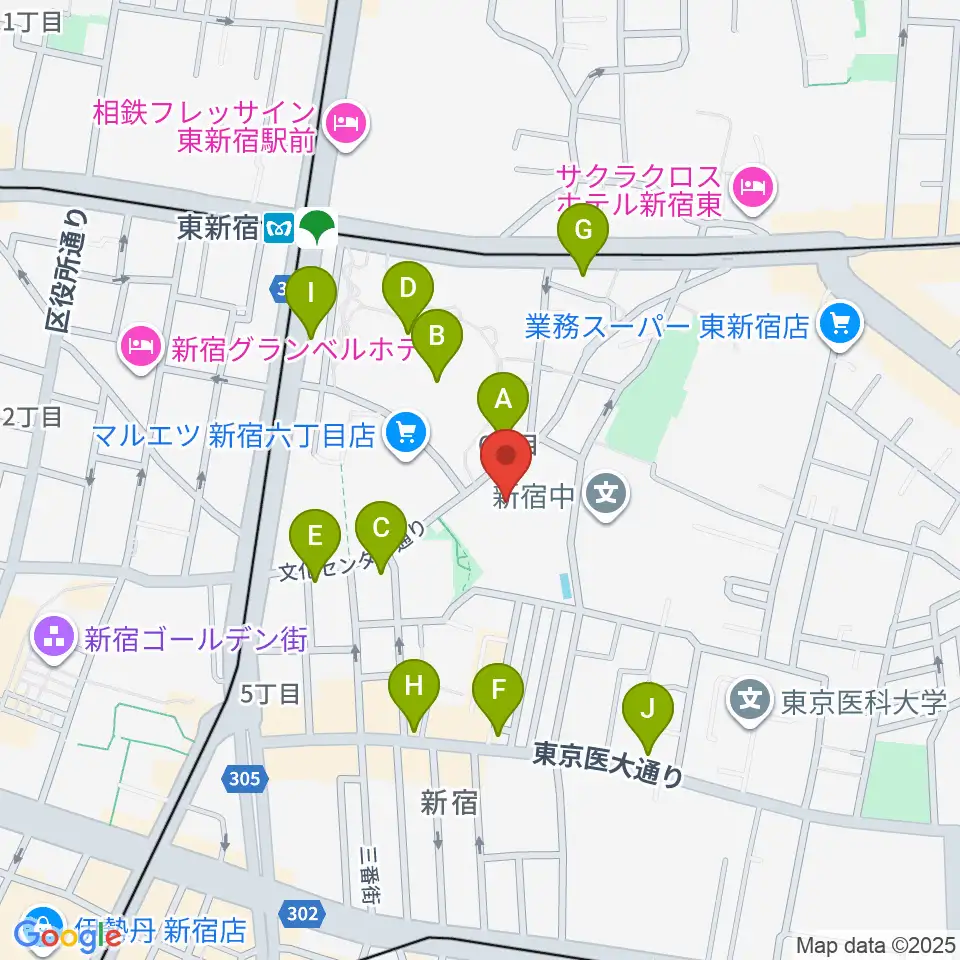 新宿文化センター周辺のコンビニエンスストア一覧地図