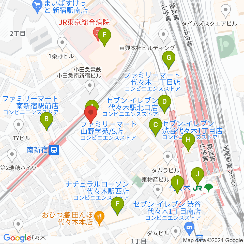 山野ホール周辺のコンビニエンスストア一覧地図