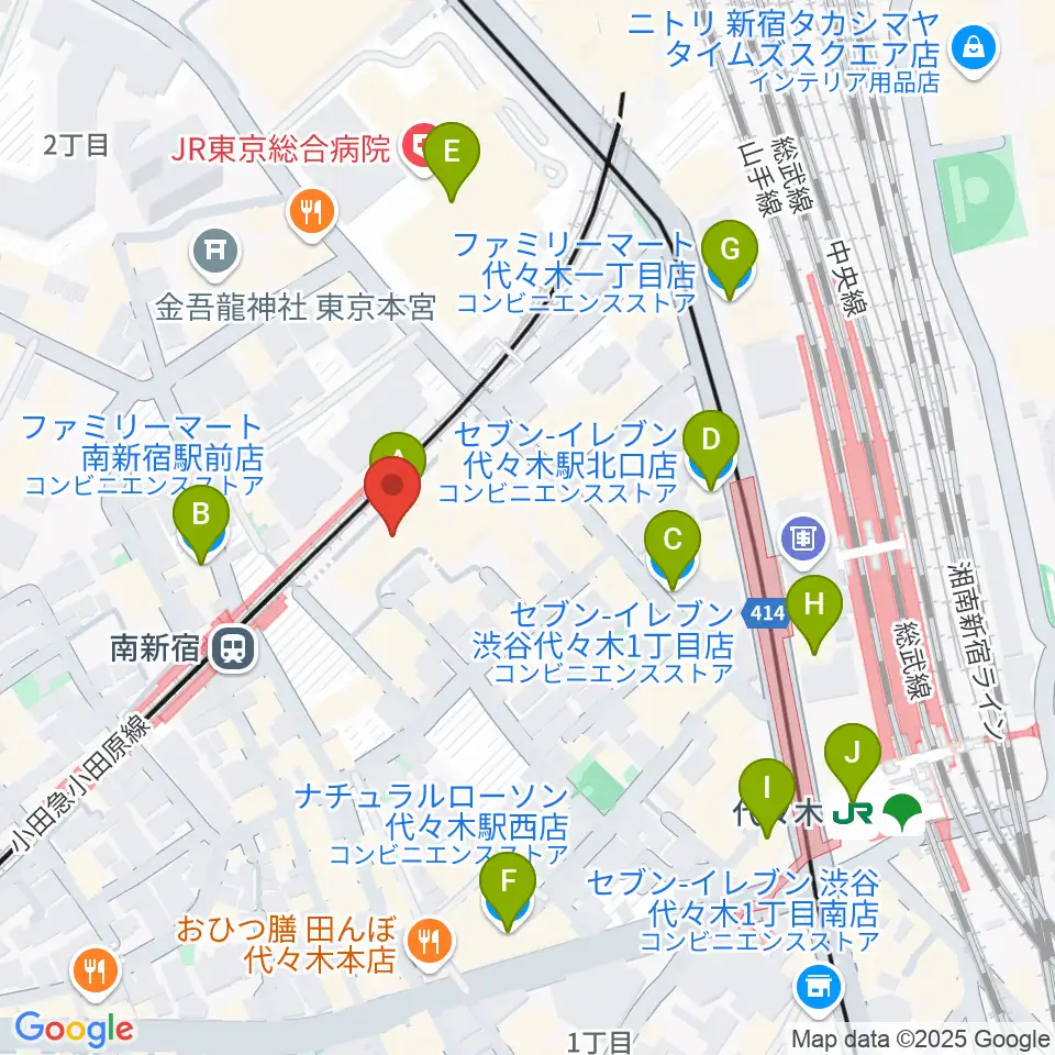 山野ホール周辺のコンビニエンスストア一覧地図