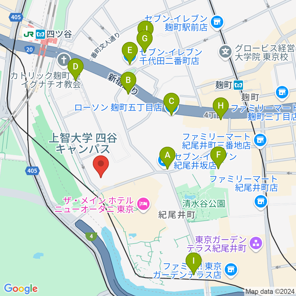 紀尾井ホール周辺のコンビニエンスストア一覧地図