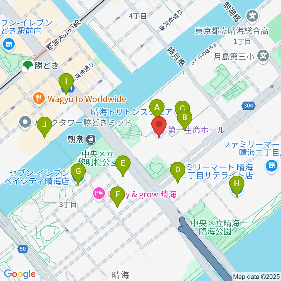 第一生命ホール周辺のコンビニエンスストア一覧地図