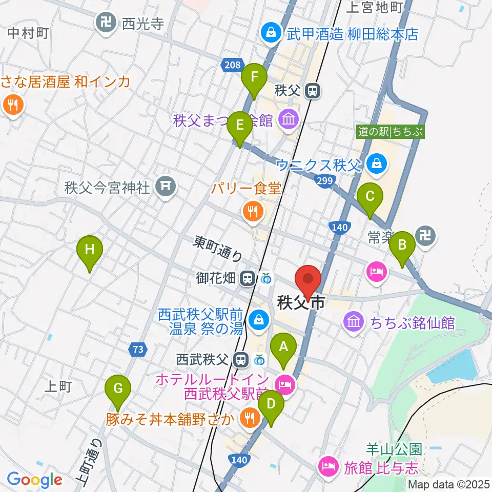 秩父宮記念市民会館周辺のコンビニエンスストア一覧地図