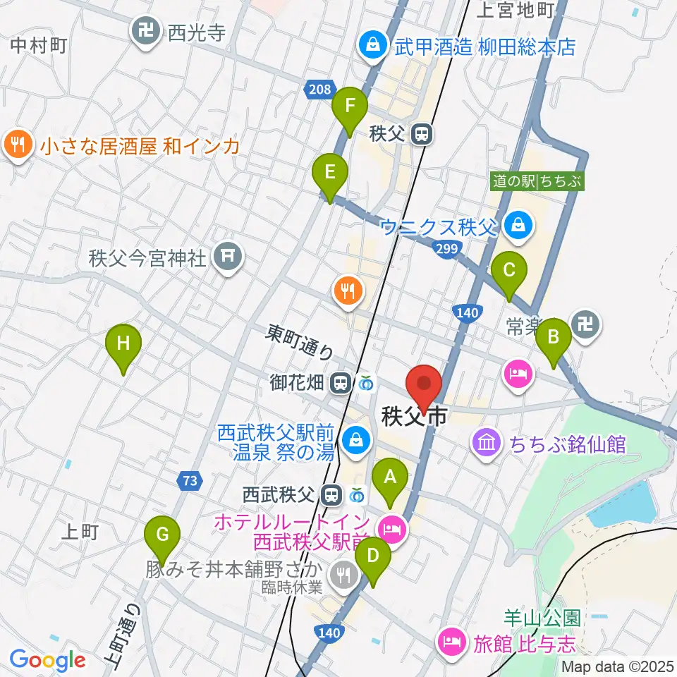 秩父宮記念市民会館周辺のコンビニエンスストア一覧地図