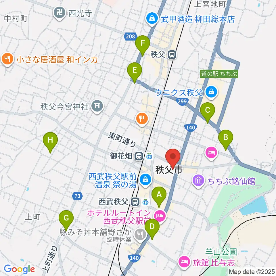 秩父宮記念市民会館周辺のコンビニエンスストア一覧地図