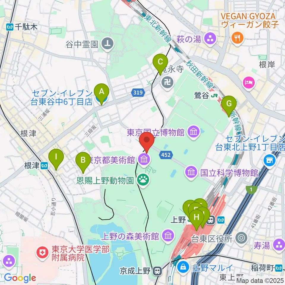 旧東京音楽学校奏楽堂周辺のコンビニエンスストア一覧地図