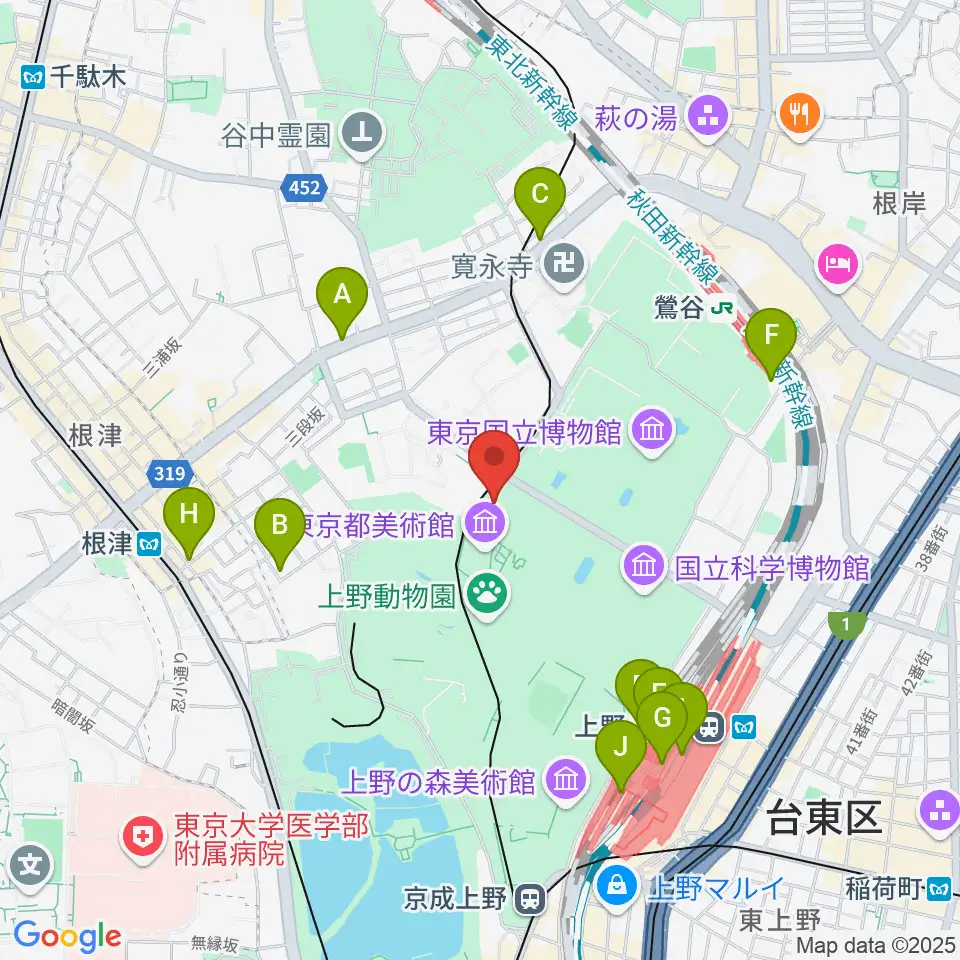 旧東京音楽学校奏楽堂周辺のコンビニエンスストア一覧地図